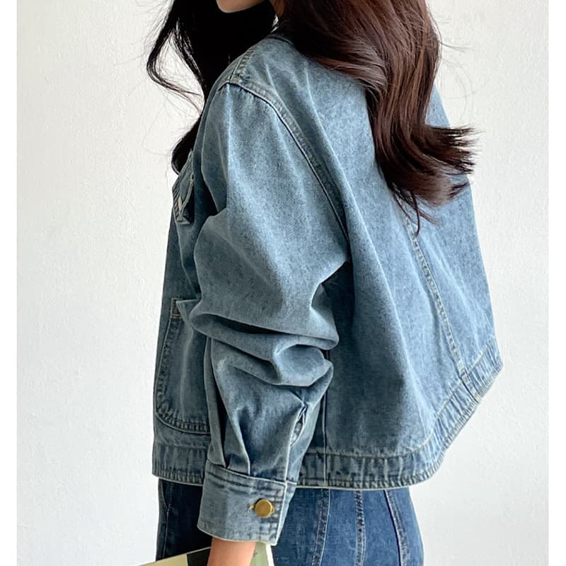 선물 화물 한국 chic 가을 겨울 연령 감소 미니멀리즘 라운드 넥 주머니 워싱 데님 재킷 품격 여성 코트 상세 이미지 15