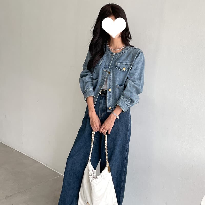 선물 화물 한국 chic 가을 겨울 연령 감소 미니멀리즘 라운드 넥 주머니 워싱 데님 재킷 품격 여성 코트 상세 이미지 19