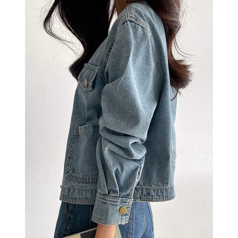 선물 화물 한국 chic 가을 겨울 연령 감소 미니멀리즘 라운드 넥 주머니 워싱 데님 재킷 품격 여성 코트 상세 이미지 20