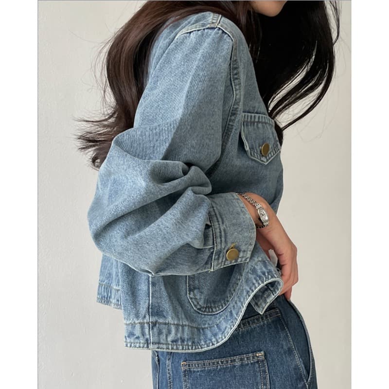 선물 화물 한국 chic 가을 겨울 연령 감소 미니멀리즘 라운드 넥 주머니 워싱 데님 재킷 품격 여성 코트 상세 이미지 24