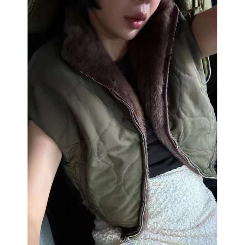 선물 화물 한국 동대문 두 얼굴 착용 어깨 민소매 수달 지퍼 베스트 상세 이미지 3