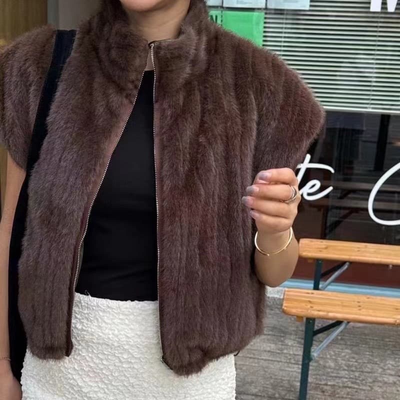 선물 화물 한국 동대문 두 얼굴 착용 어깨 민소매 수달 지퍼 베스트 상세 이미지 5