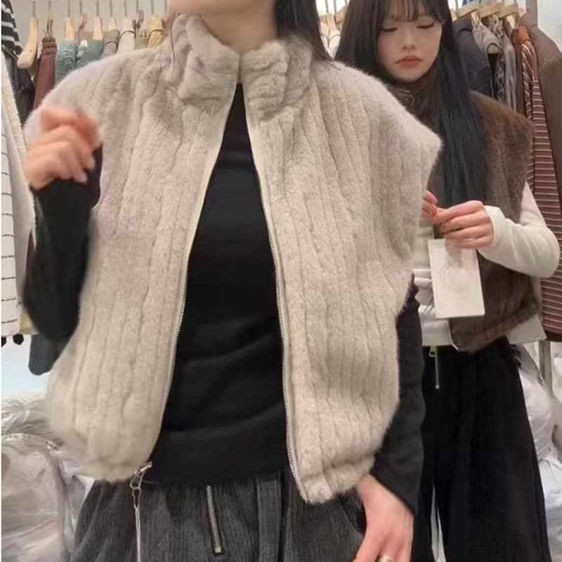 선물 화물 한국 동대문 두 얼굴 착용 어깨 민소매 수달 지퍼 베스트 상세 이미지 6