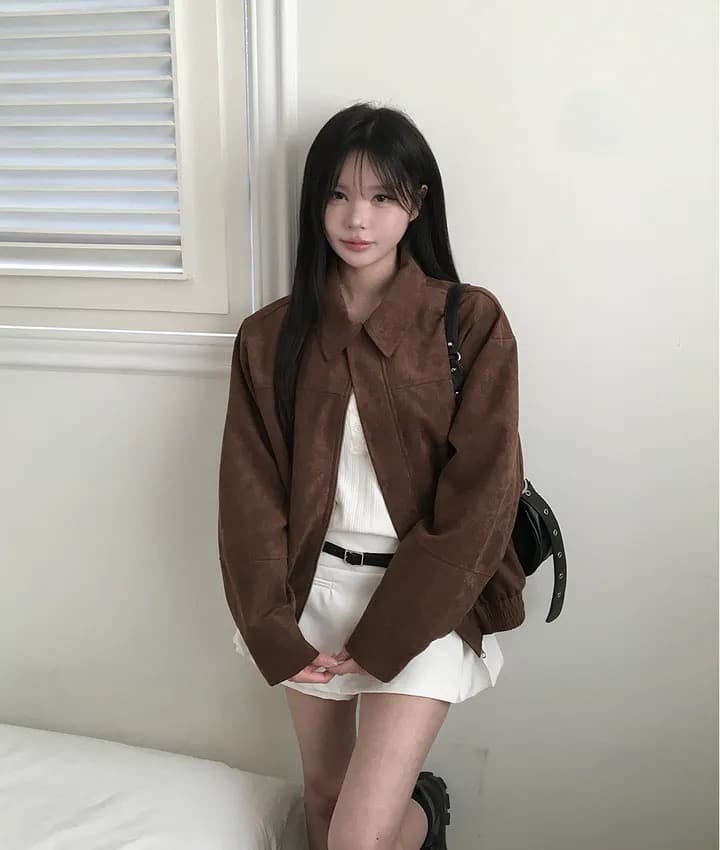 한국 chic 가을 프랑스식 아름다움 라드. 레트로 브라운 색상 시스템 루즈핏 사슴 캐시미어 야구 유니폼 이미지 2