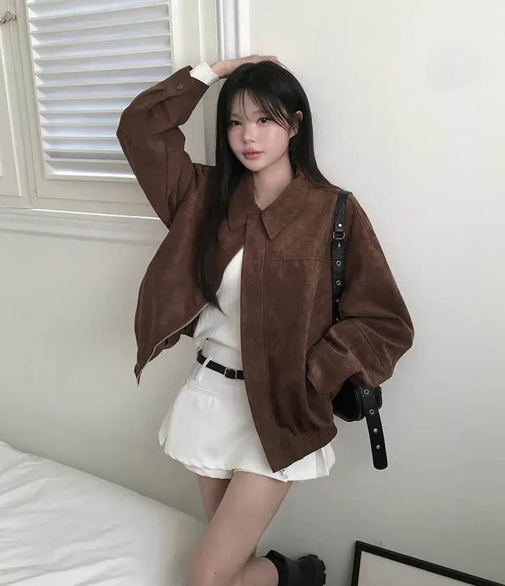 한국 chic 가을 프랑스식 아름다움 라드. 레트로 브라운 색상 시스템 루즈핏 사슴 캐시미어 야구 유니폼 이미지 3