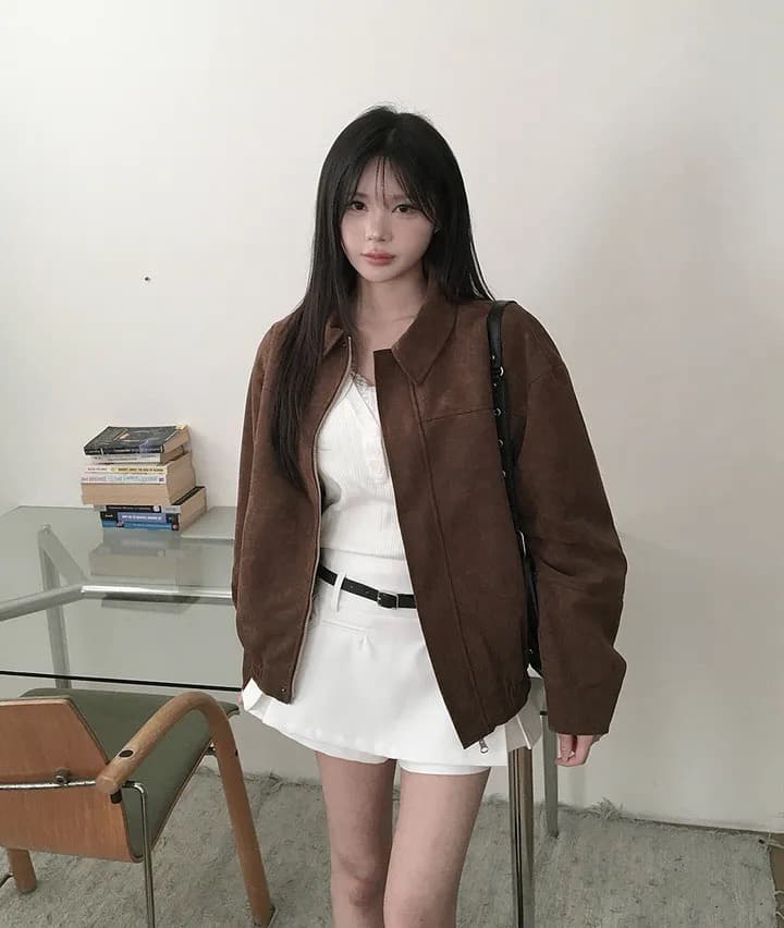 한국 chic 가을 프랑스식 아름다움 라드. 레트로 브라운 색상 시스템 루즈핏 사슴 캐시미어 야구 유니폼 상세 이미지 13