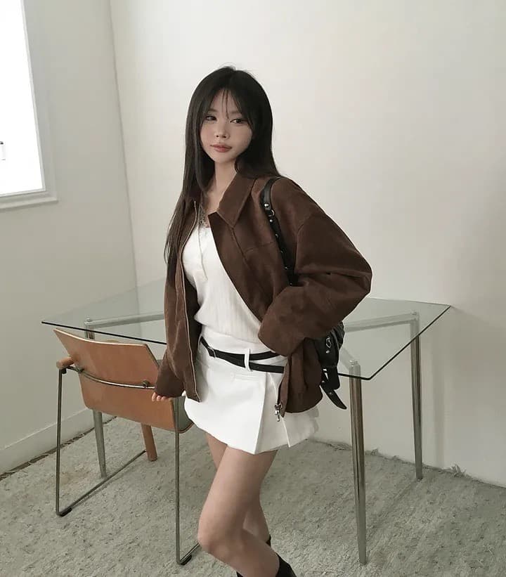 한국 chic 가을 프랑스식 아름다움 라드. 레트로 브라운 색상 시스템 루즈핏 사슴 캐시미어 야구 유니폼 상세 이미지 14