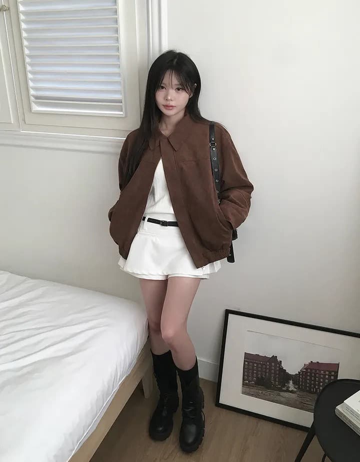 한국 chic 가을 프랑스식 아름다움 라드. 레트로 브라운 색상 시스템 루즈핏 사슴 캐시미어 야구 유니폼 상세 이미지 16