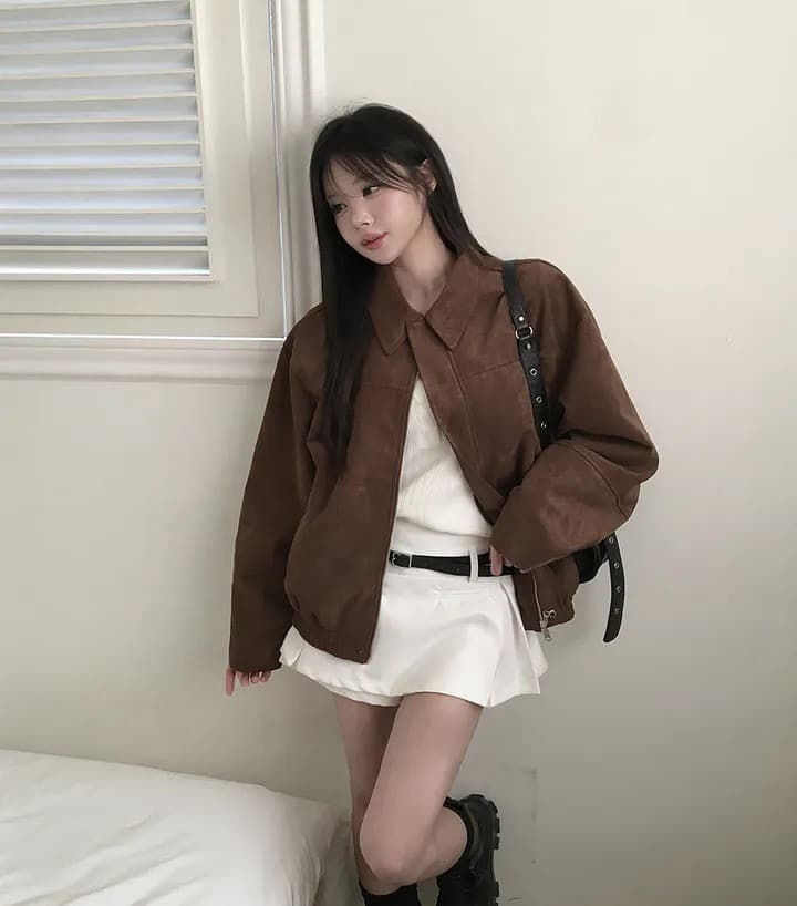 한국 chic 가을 프랑스식 아름다움 라드. 레트로 브라운 색상 시스템 루즈핏 사슴 캐시미어 야구 유니폼 상세 이미지 17