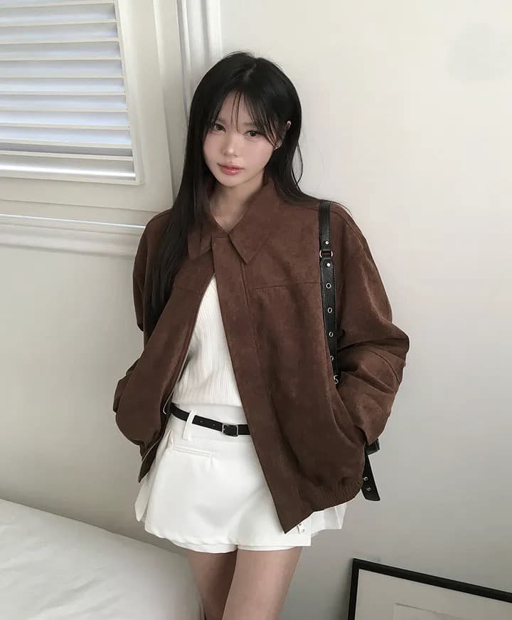 한국 chic 가을 프랑스식 아름다움 라드. 레트로 브라운 색상 시스템 루즈핏 사슴 캐시미어 야구 유니폼 상세 이미지 18