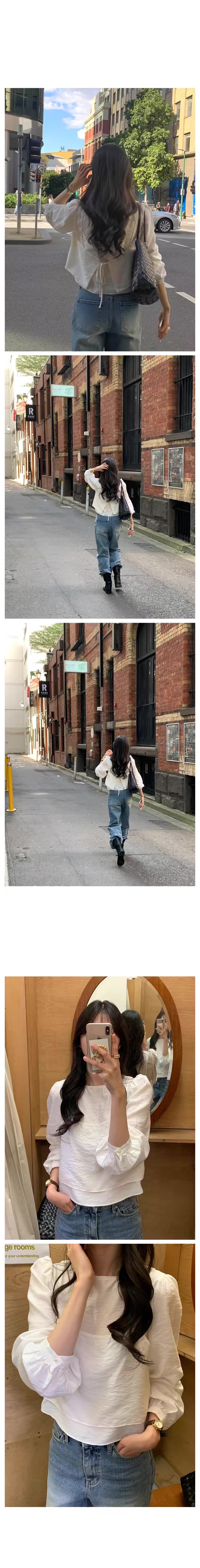 한국 구매 신선함 라운드 넥 페이크 레이어드 레이어링 쇼트 스타일 긴팔 셔츠 상세 이미지 4