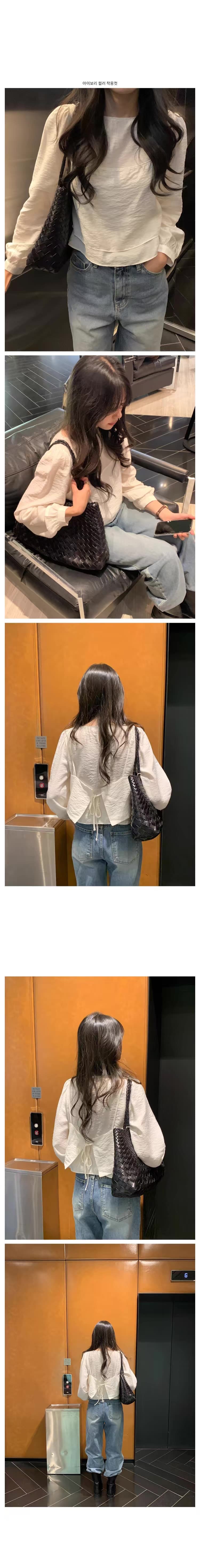 한국 구매 신선함 라운드 넥 페이크 레이어드 레이어링 쇼트 스타일 긴팔 셔츠 상세 이미지 6