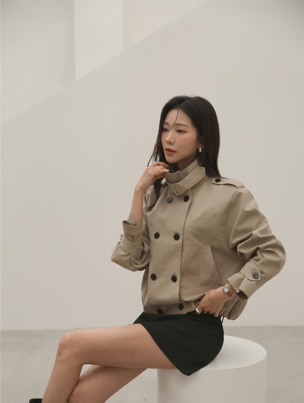 출퇴근 레트로 쇼트 스타일 바람막이 자켓 여성 코트 한 부서 빛 요리 한 캐주얼 다용도 루즈핏 캐주얼 빅 사이즈 상세 이미지 3