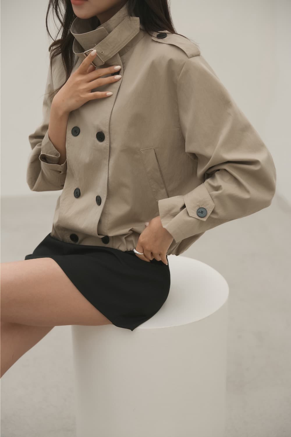 출퇴근 레트로 쇼트 스타일 바람막이 자켓 여성 코트 한 부서 빛 요리 한 캐주얼 다용도 루즈핏 캐주얼 빅 사이즈 상세 이미지 4