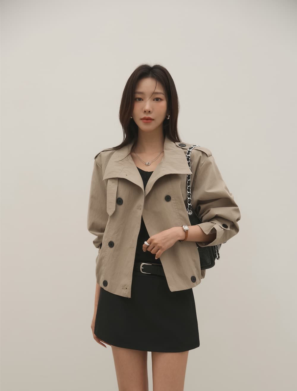 출퇴근 레트로 쇼트 스타일 바람막이 자켓 여성 코트 한 부서 빛 요리 한 캐주얼 다용도 루즈핏 캐주얼 빅 사이즈 상세 이미지 6