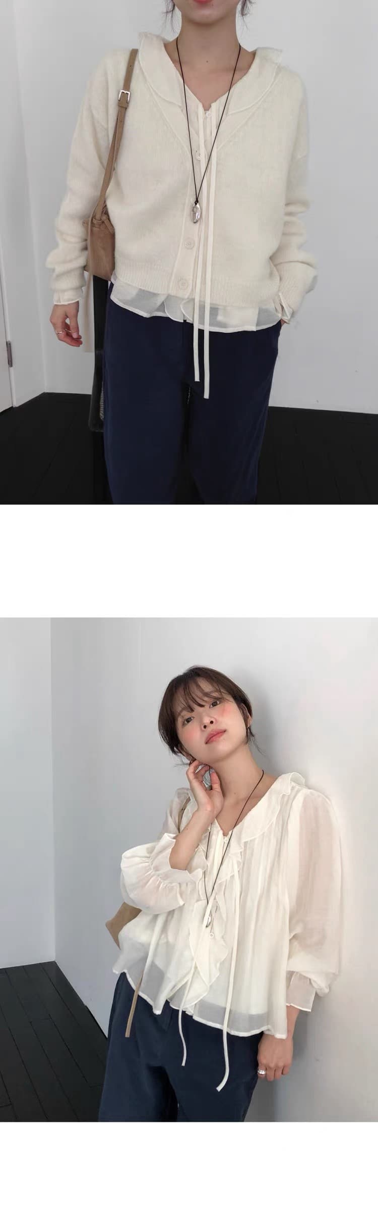 가지고있다 창고 한국 동대문 2026 봄 부드러운 품격 목이버섯 레이스 레이스업 플리츠 거품 소매 셔츠 상세 이미지 9