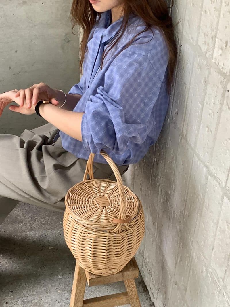 한국 동대문 체크무늬 리본 셔츠 부드러운 나비 넥타이 품격 루즈핏 다용도 긴팔 셔츠 상세 이미지 6