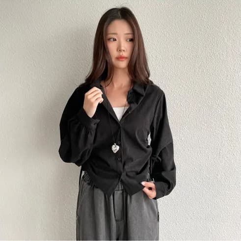 chic 한 부서 가을 겨울 레트로 폴로 칼라 작은 대중 펌프 로프 허리 수축 싱글 줄 버튼 캐주얼 다용도 스택 착용 셔츠 맨위 이미지 3