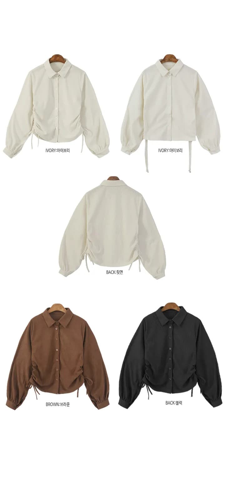 chic 한 부서 가을 겨울 레트로 폴로 칼라 작은 대중 펌프 로프 허리 수축 싱글 줄 버튼 캐주얼 다용도 스택 착용 셔츠 맨위 상세 이미지 1