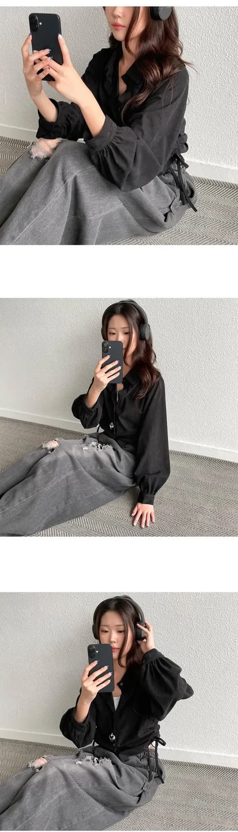 chic 한 부서 가을 겨울 레트로 폴로 칼라 작은 대중 펌프 로프 허리 수축 싱글 줄 버튼 캐주얼 다용도 스택 착용 셔츠 맨위 상세 이미지 2