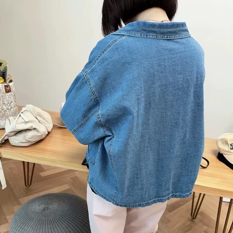 한국 동대문 여성 의류 가을 새로운 출퇴근 캐주얼 루즈핏 부드럽다 3 차원 주머니 데님 재킷 상세 이미지 2