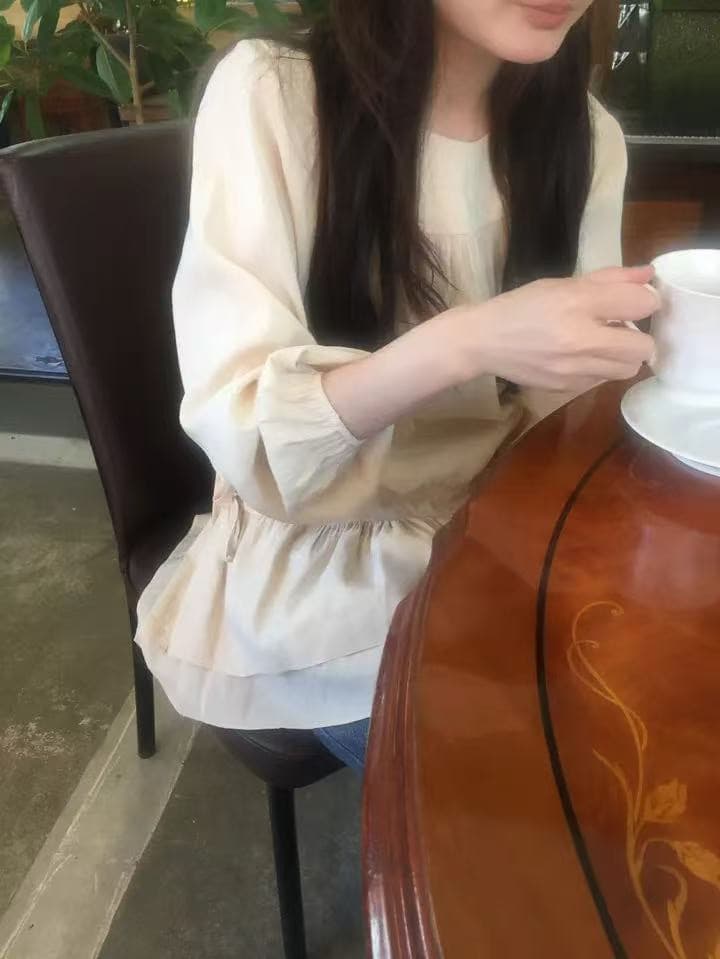 재고 있음 한국 ins 긴팔 허리 수축 끈 미니 드레스 상세 이미지 18