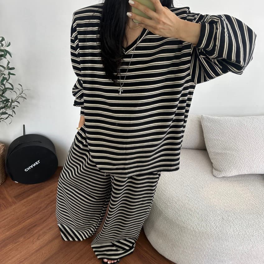 한 스타일 캐주얼 루즈핏 넓은 다리 세트 바지 상세 이미지 6