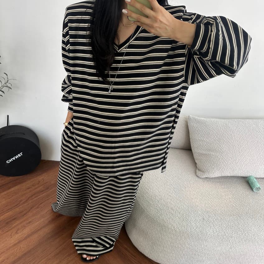 한 스타일 캐주얼 루즈핏 넓은 다리 세트 바지 상세 이미지 9