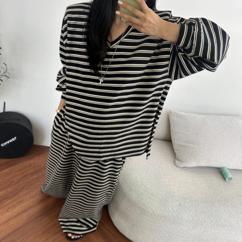한 스타일 캐주얼 루즈핏 넓은 다리 세트 바지 상세 이미지 10