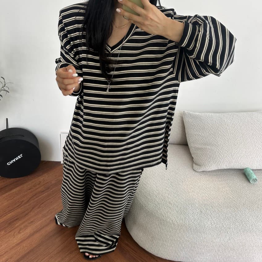 한 스타일 캐주얼 루즈핏 넓은 다리 세트 바지 상세 이미지 12