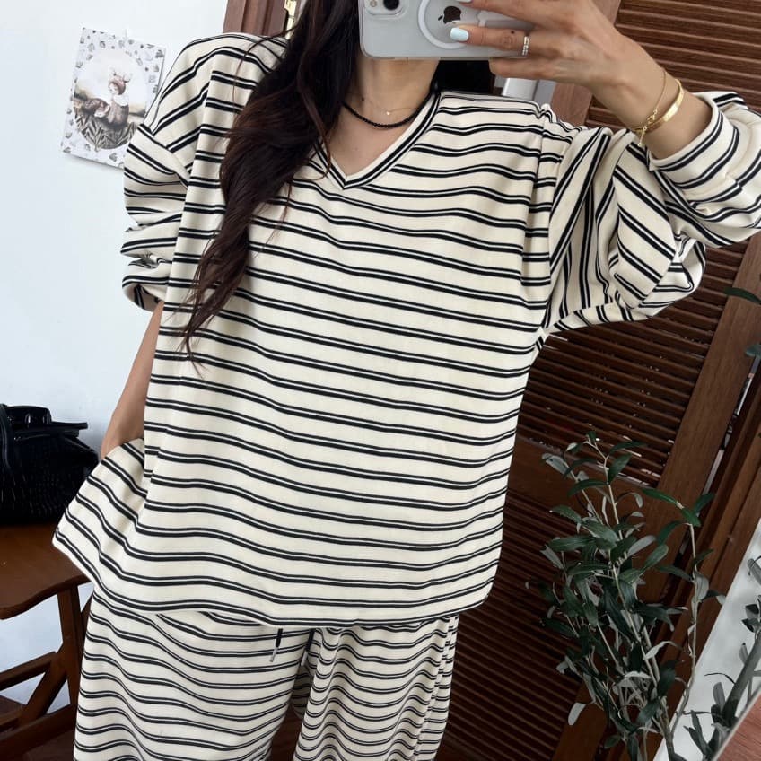 한 스타일 캐주얼 루즈핏 넓은 다리 세트 바지 상세 이미지 15