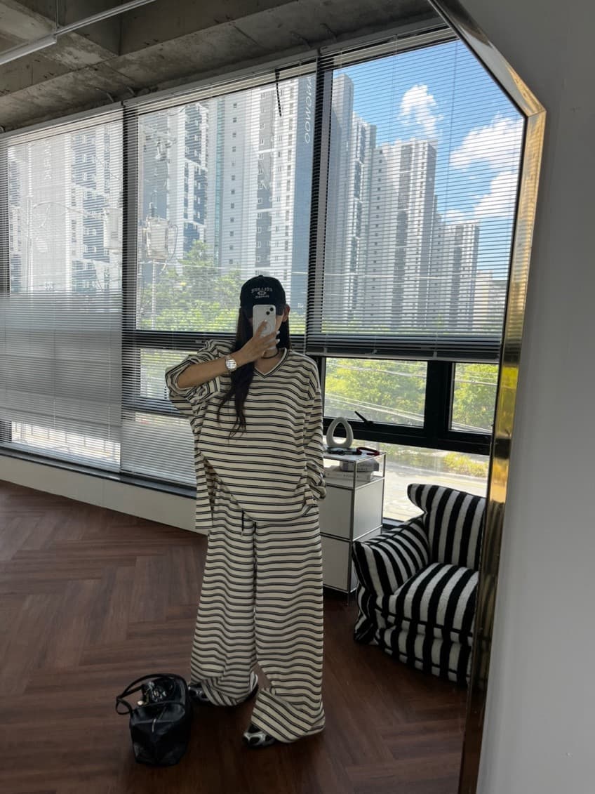 한 스타일 캐주얼 루즈핏 넓은 다리 세트 바지 상세 이미지 17