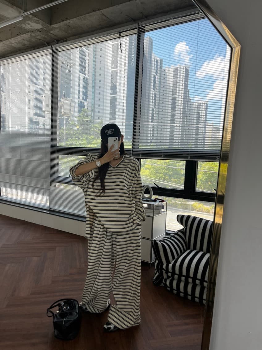 한 스타일 캐주얼 루즈핏 넓은 다리 세트 바지 상세 이미지 25