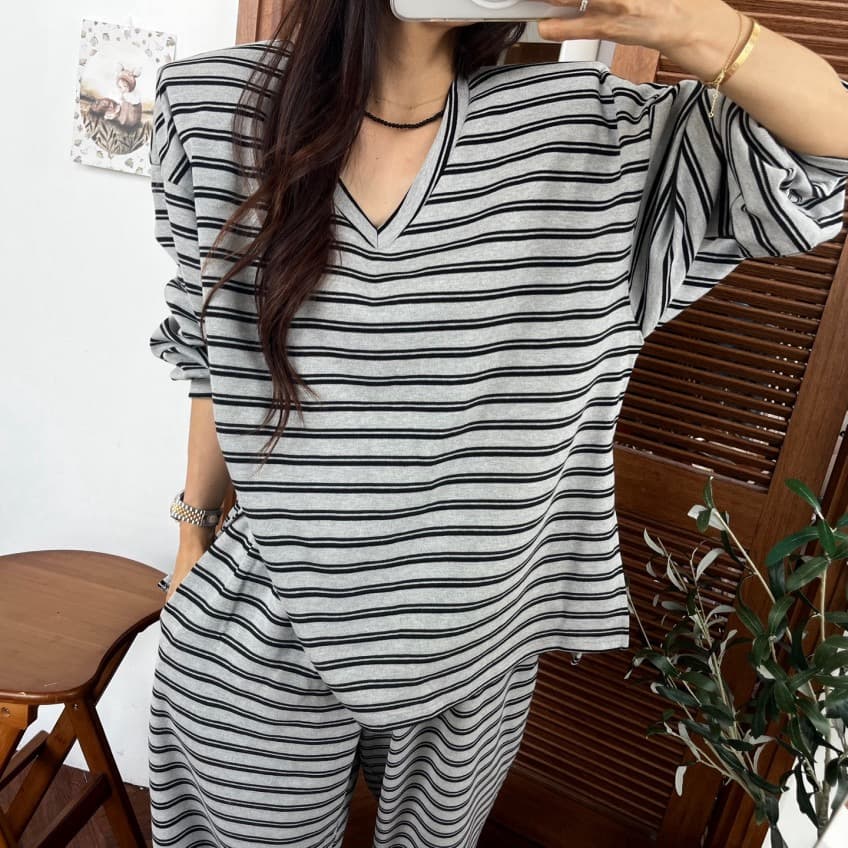 한 스타일 캐주얼 루즈핏 넓은 다리 세트 바지 상세 이미지 29