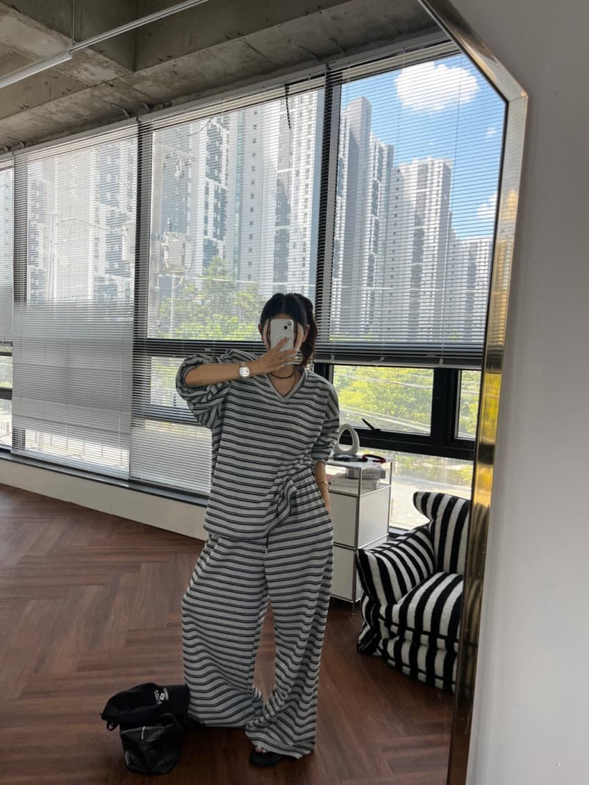 한 스타일 캐주얼 루즈핏 넓은 다리 세트 바지 상세 이미지 30