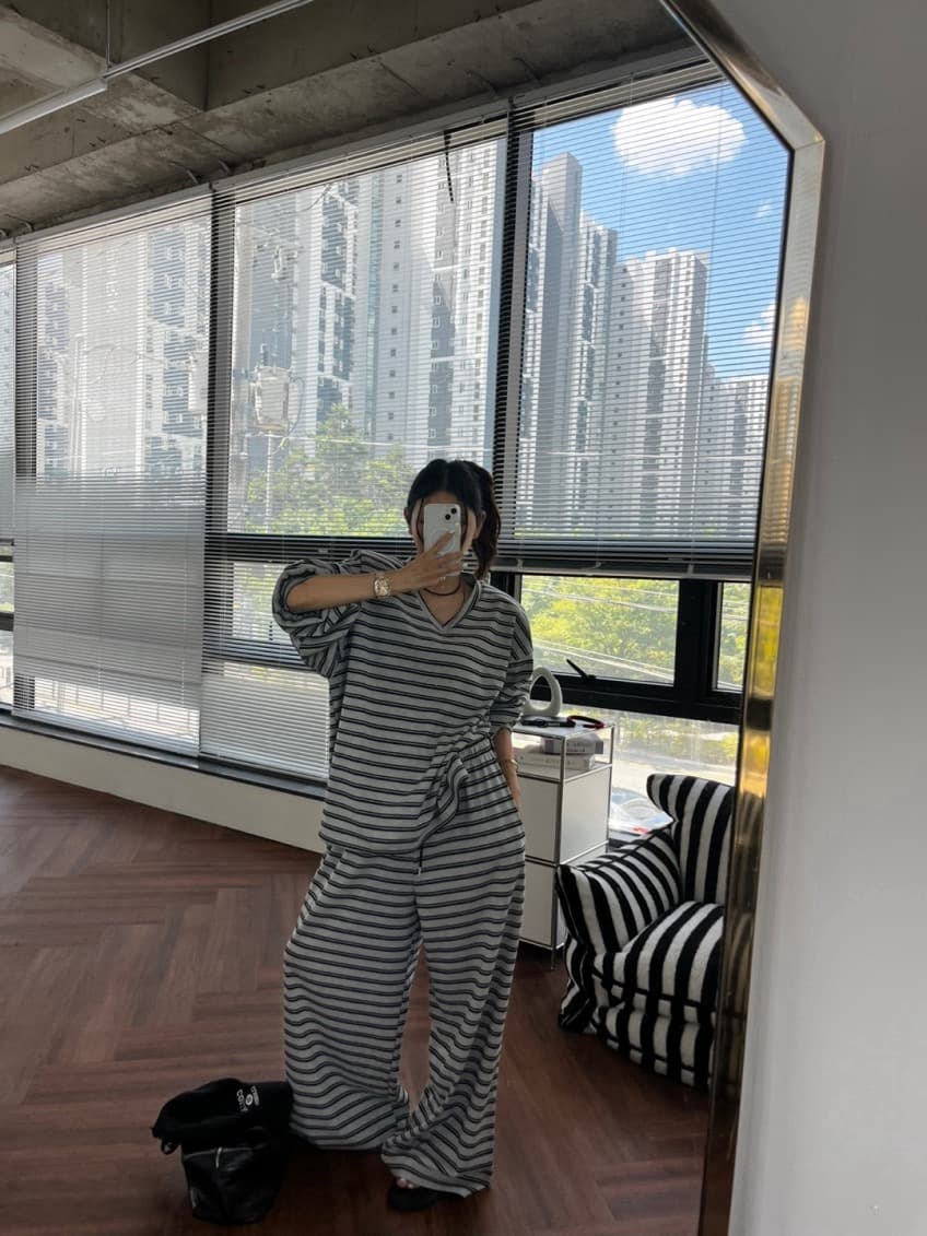한 스타일 캐주얼 루즈핏 넓은 다리 세트 바지 상세 이미지 34