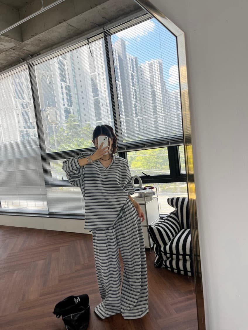 한 스타일 캐주얼 루즈핏 넓은 다리 세트 바지 상세 이미지 39