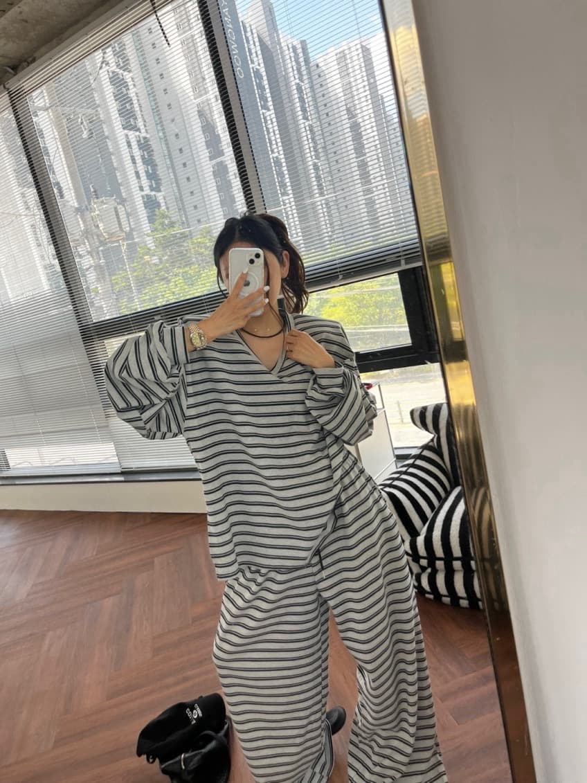 한 스타일 캐주얼 루즈핏 넓은 다리 세트 바지 상세 이미지 42