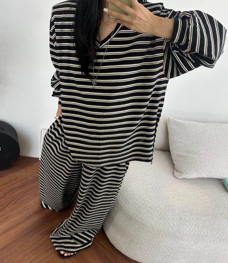 한 스타일 캐주얼 루즈핏 넓은 다리 세트 바지 상세 이미지 44