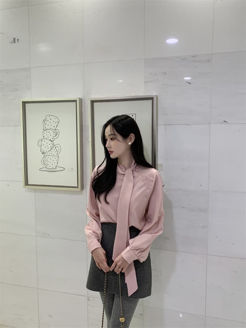 한국 chic 새로운 프랑스식 디자인 센스 레이스업 긴팔 여성 셔츠 슬림해 보이는 다용도 스택 착용 셔츠 상세 이미지 13