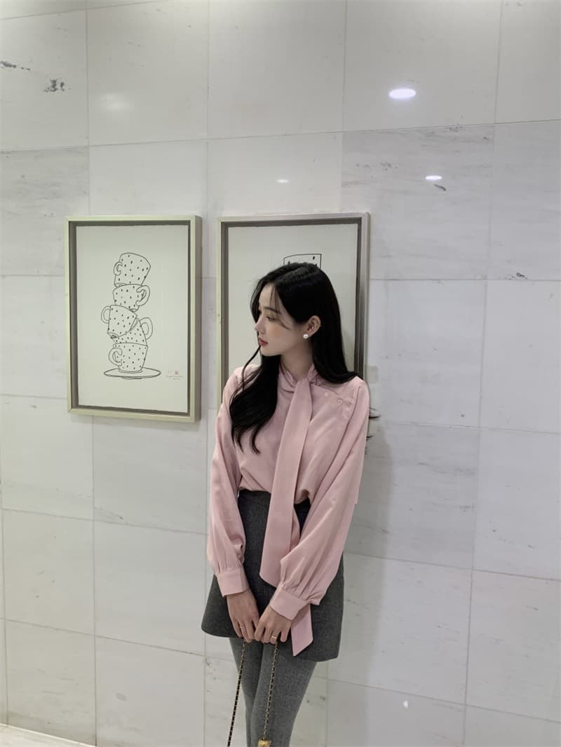 한국 chic 새로운 프랑스식 디자인 센스 레이스업 긴팔 여성 셔츠 슬림해 보이는 다용도 스택 착용 셔츠 상세 이미지 14