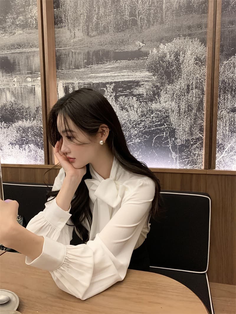 한국 chic 새로운 프랑스식 디자인 센스 레이스업 긴팔 여성 셔츠 슬림해 보이는 다용도 스택 착용 셔츠 상세 이미지 24