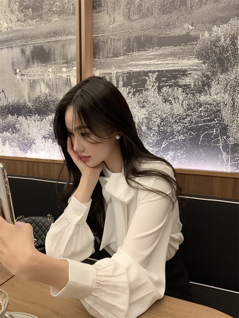 한국 chic 새로운 프랑스식 디자인 센스 레이스업 긴팔 여성 셔츠 슬림해 보이는 다용도 스택 착용 셔츠 상세 이미지 25