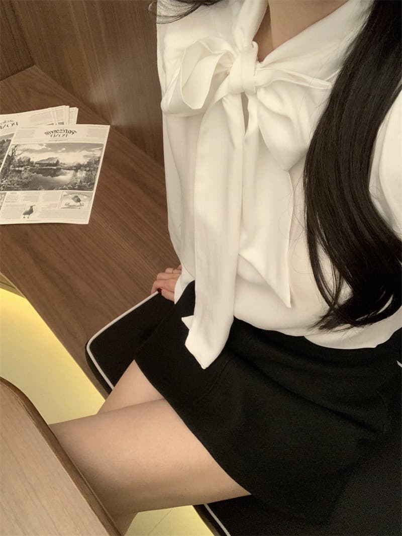 한국 chic 새로운 프랑스식 디자인 센스 레이스업 긴팔 여성 셔츠 슬림해 보이는 다용도 스택 착용 셔츠 상세 이미지 26