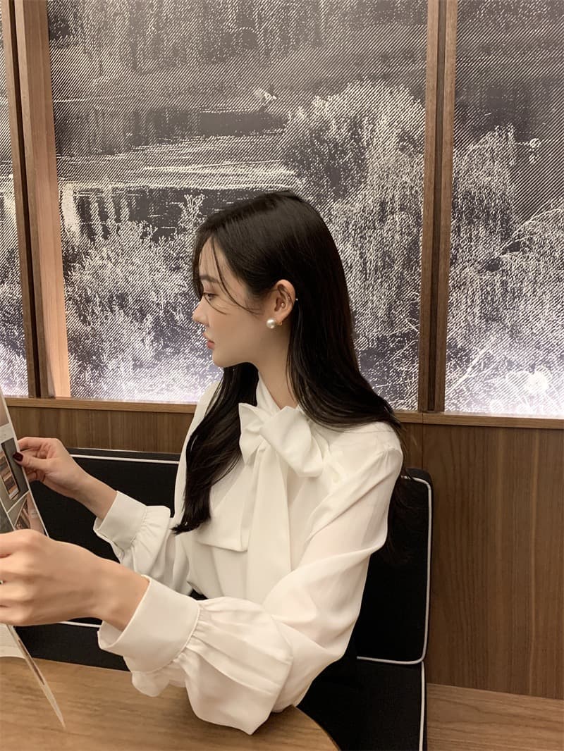 한국 chic 새로운 프랑스식 디자인 센스 레이스업 긴팔 여성 셔츠 슬림해 보이는 다용도 스택 착용 셔츠 상세 이미지 27