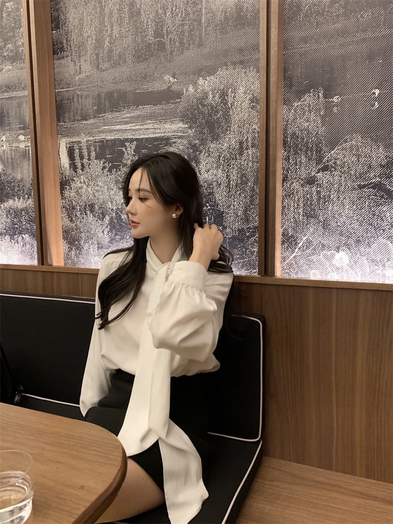 한국 chic 새로운 프랑스식 디자인 센스 레이스업 긴팔 여성 셔츠 슬림해 보이는 다용도 스택 착용 셔츠 상세 이미지 28