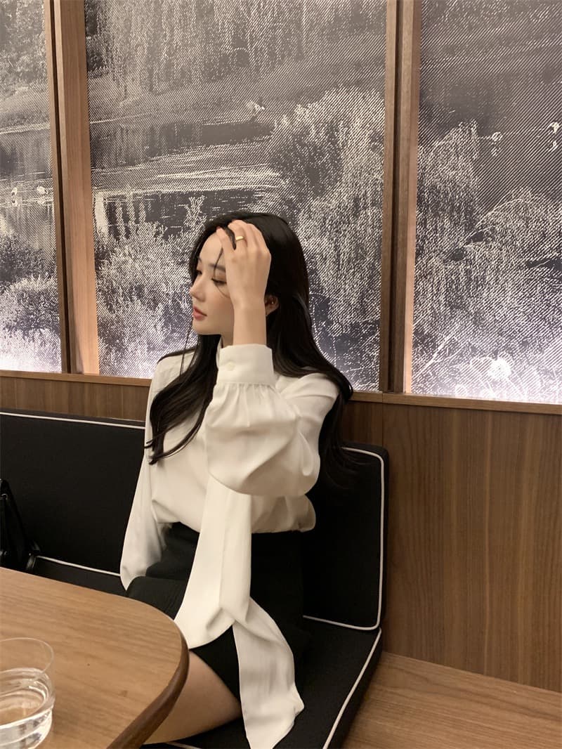 한국 chic 새로운 프랑스식 디자인 센스 레이스업 긴팔 여성 셔츠 슬림해 보이는 다용도 스택 착용 셔츠 상세 이미지 29
