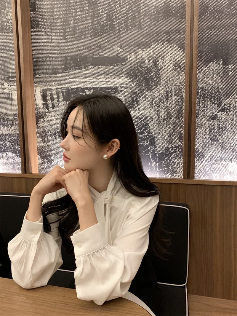 한국 chic 새로운 프랑스식 디자인 센스 레이스업 긴팔 여성 셔츠 슬림해 보이는 다용도 스택 착용 셔츠 상세 이미지 30