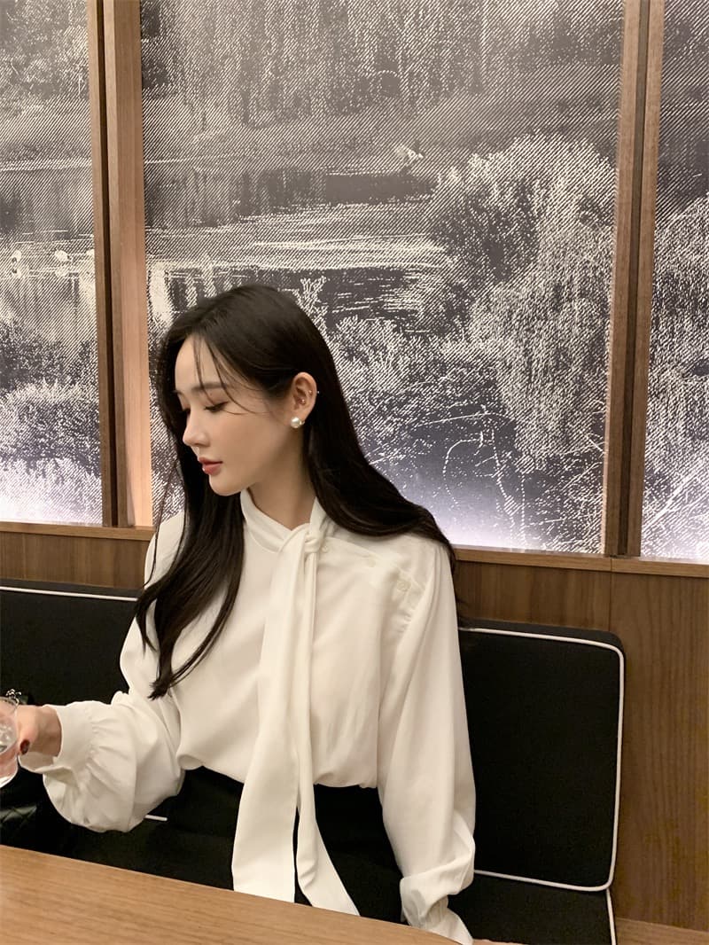 한국 chic 새로운 프랑스식 디자인 센스 레이스업 긴팔 여성 셔츠 슬림해 보이는 다용도 스택 착용 셔츠 상세 이미지 33