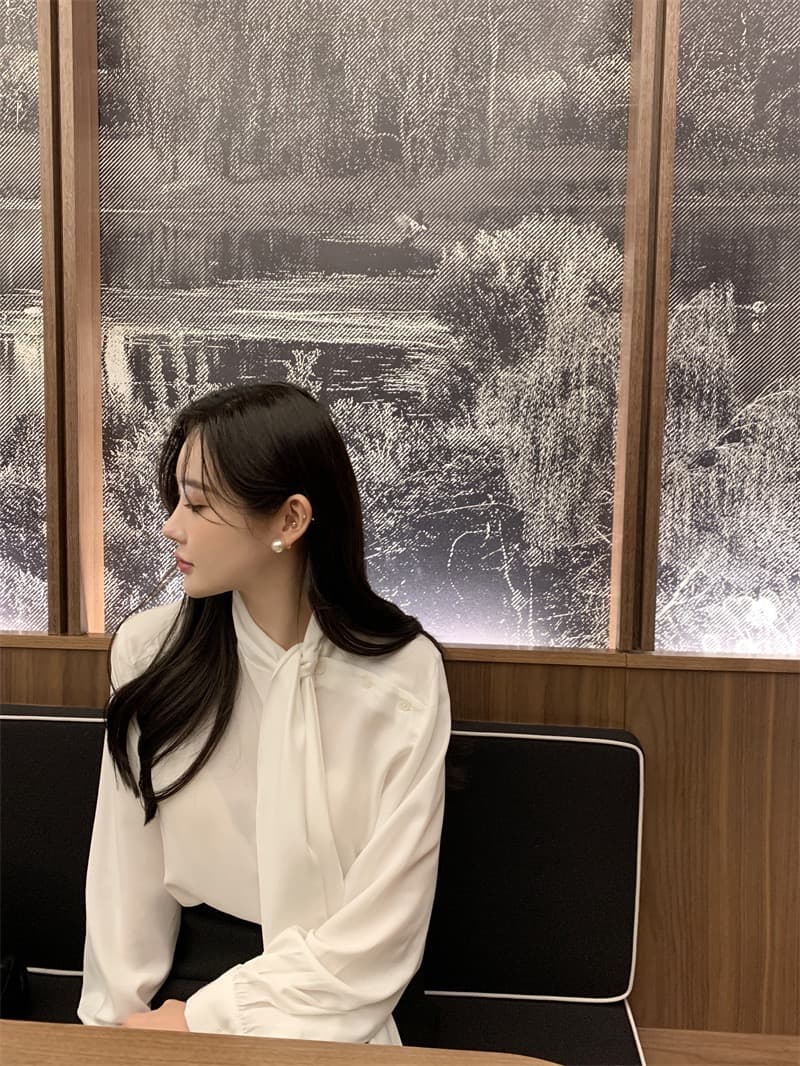 한국 chic 새로운 프랑스식 디자인 센스 레이스업 긴팔 여성 셔츠 슬림해 보이는 다용도 스택 착용 셔츠 상세 이미지 34